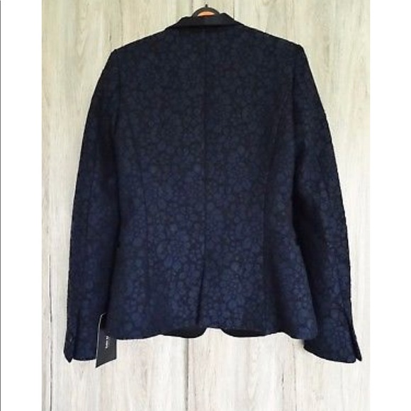 NWT Zara Navy Blue Lace Black Trim Tuxedo Jacket - Picture 7 of 8